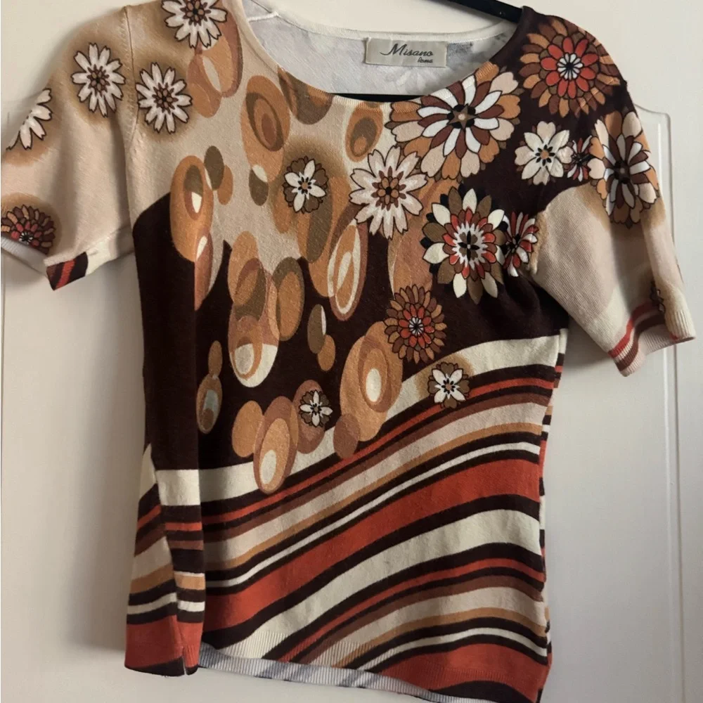 Two piece Multicolor Floral Women's Top and cardigan 50% wool